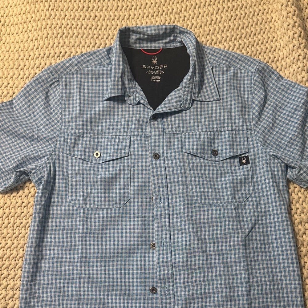Spyder Men's Light Blue Plaid Button Down Shirt
